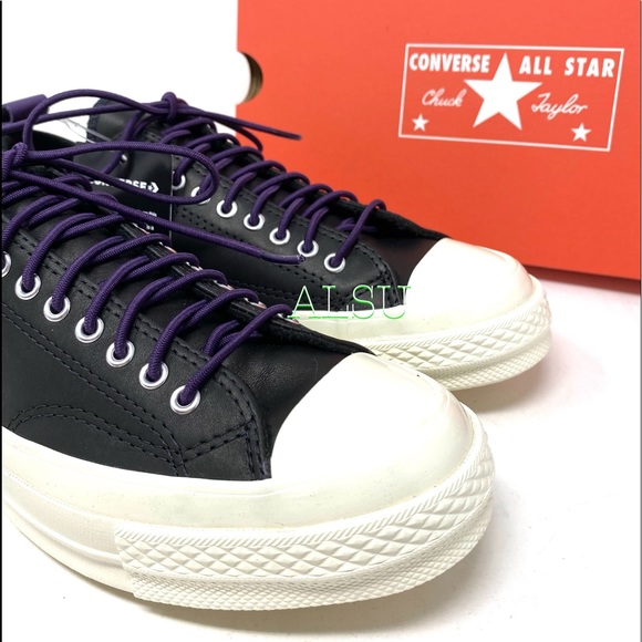 🌿Sale🌿 Converse Chuck 70 Leather Low Top Black Purple Women's Size 7 166134C - Picture 9 of 10